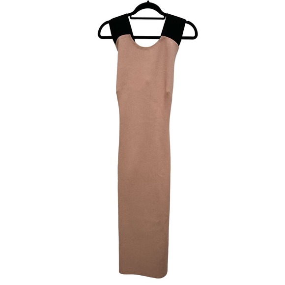 ST. JOHN $1,495 Cross Back Milano Knit Midi Dress in Mauve Pink/Black Size 8 - Picture 2 of 4